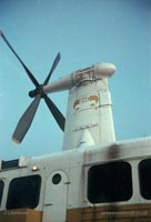 Closeup of the forward starboard propeller and pylon
